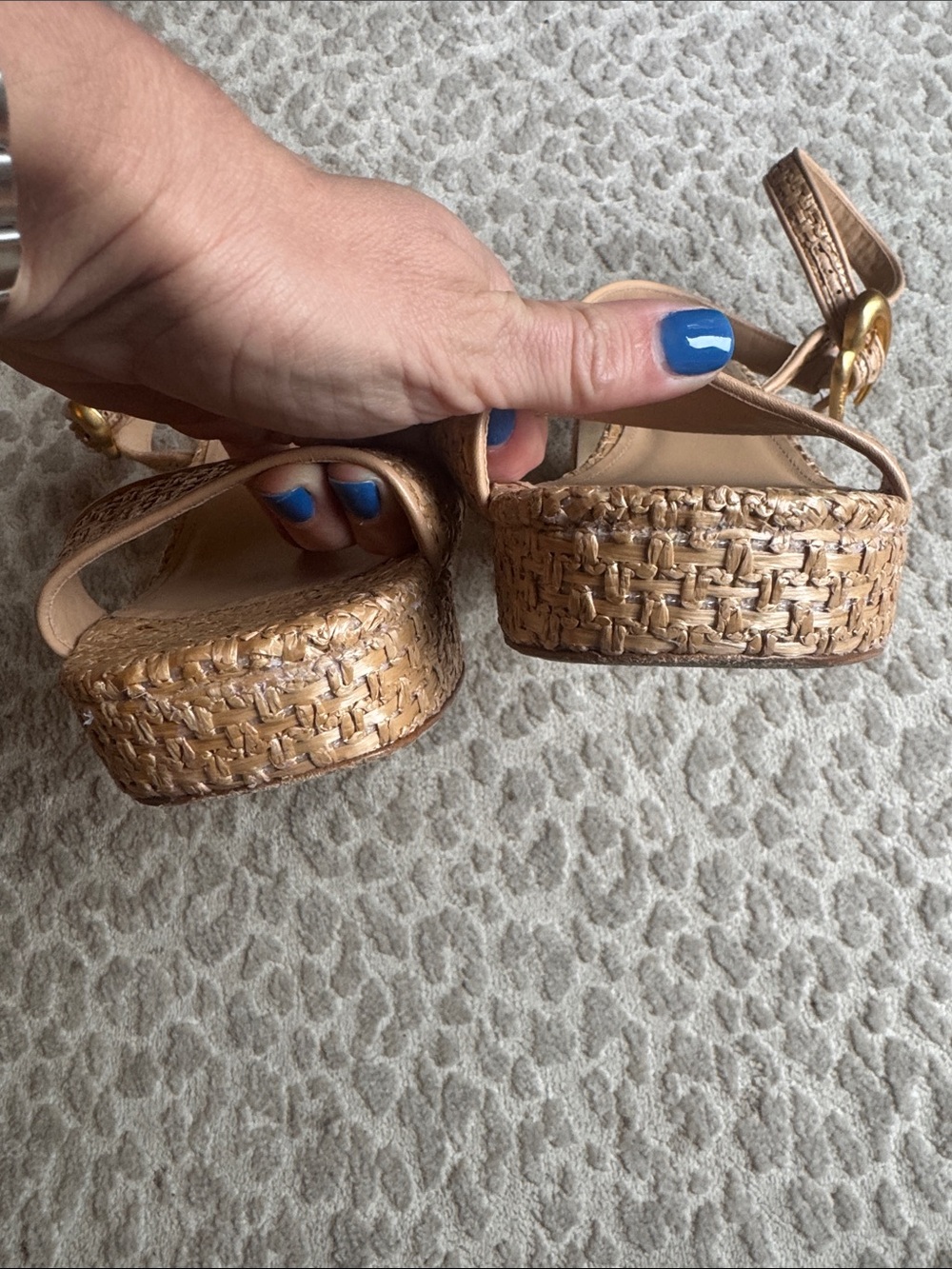 Larroude Dolly Verona Low Sandal In Natural Raffia and Beige Leather, size 10 - Picture 9 of 10